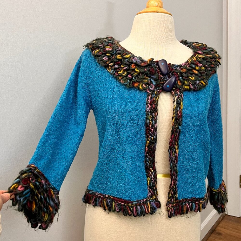 Philip Jane Gordon “ADIEU” Artsy Shag Colorful Sweater Sz S